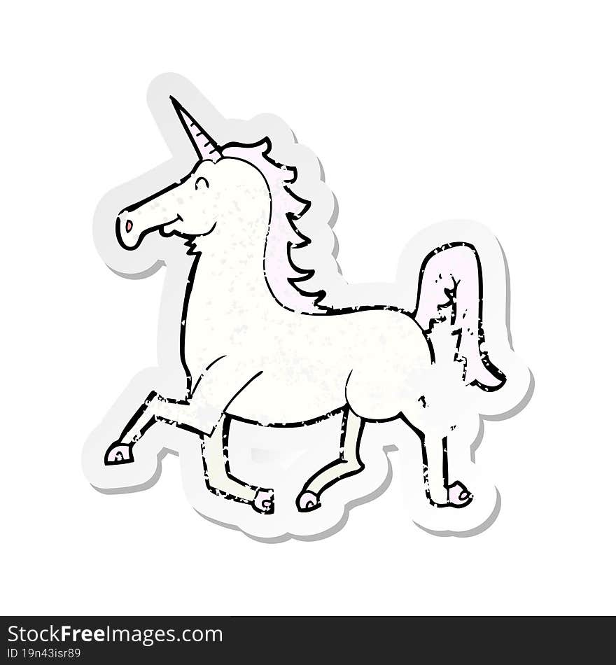 retro distressed sticker of a cartoon unicorn