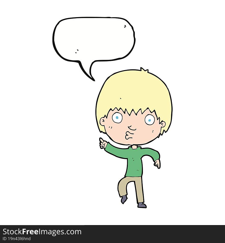 Cartoon Impressed Boy Pointing With Speech Bubble