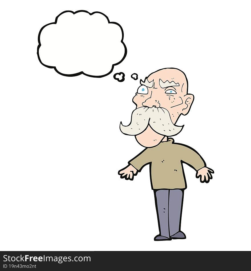 cartoon angry old man with thought bubble