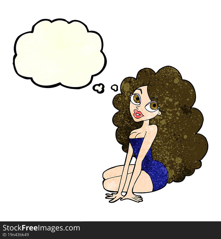 cartoon pretty woman with thought bubble