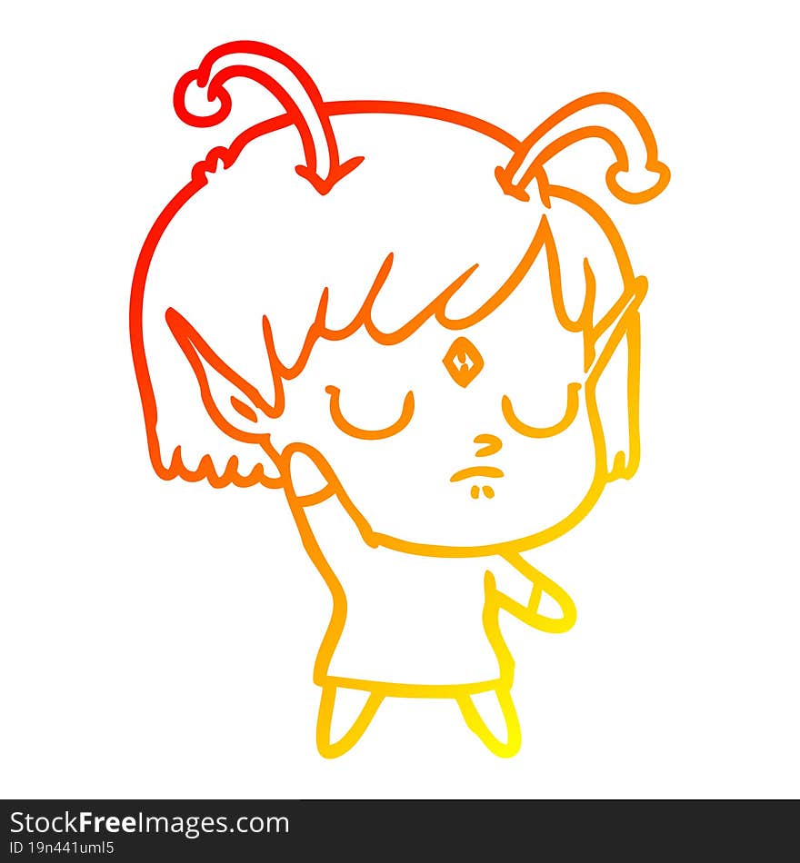 warm gradient line drawing cartoon alien girl