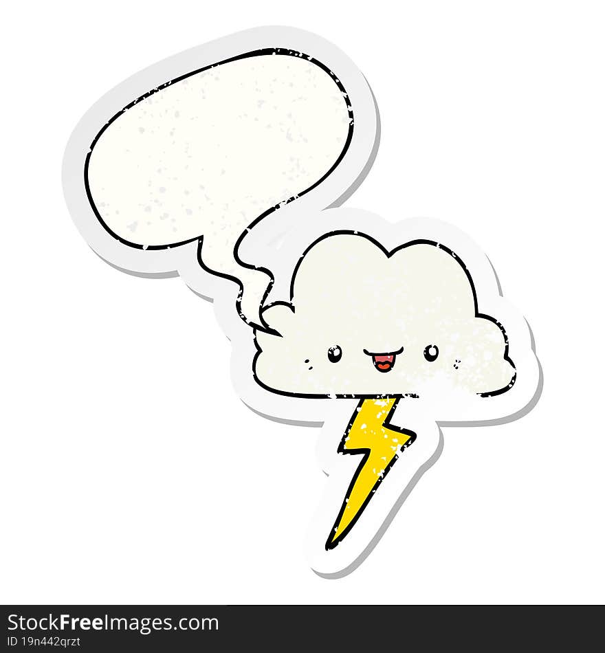 Cartoon Storm Cloud And Speech Bubble Distressed Sticker