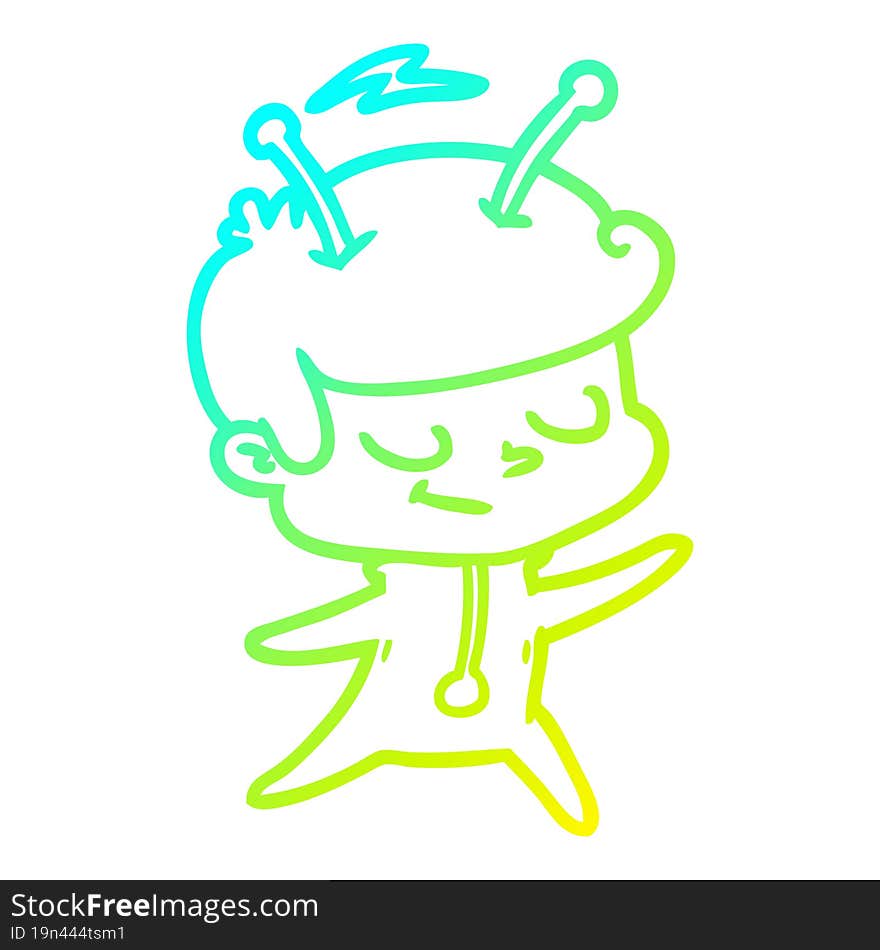 cold gradient line drawing friendly cartoon spaceman dancing