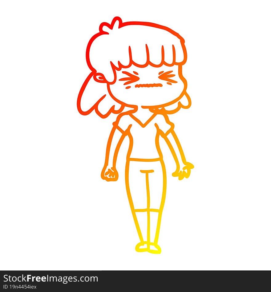 warm gradient line drawing cartoon angry girl