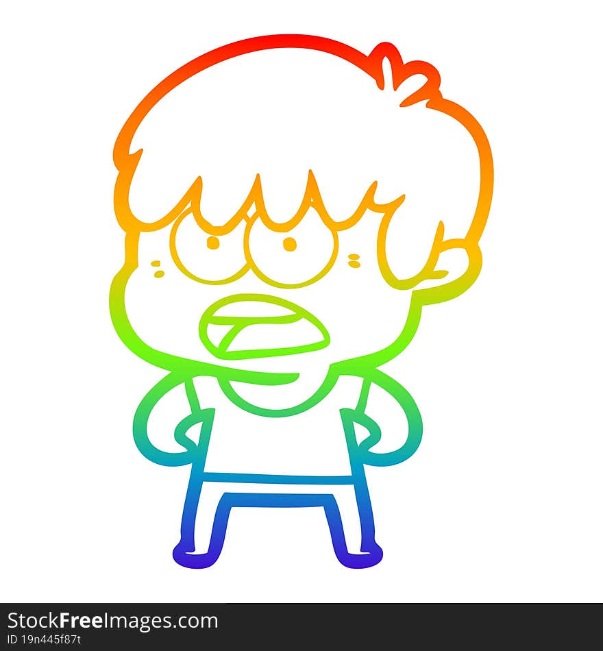 rainbow gradient line drawing worried cartoon boy