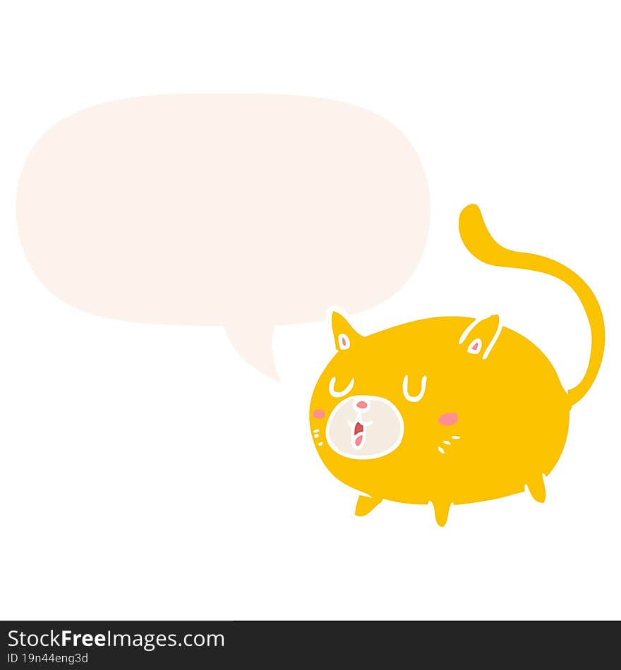 cartoon happy cat and speech bubble in retro style