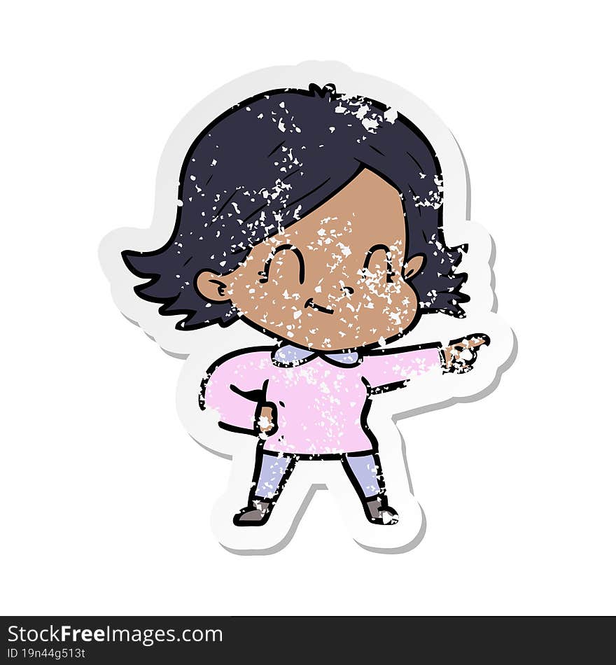 distressed sticker of a cartoon friendly girl