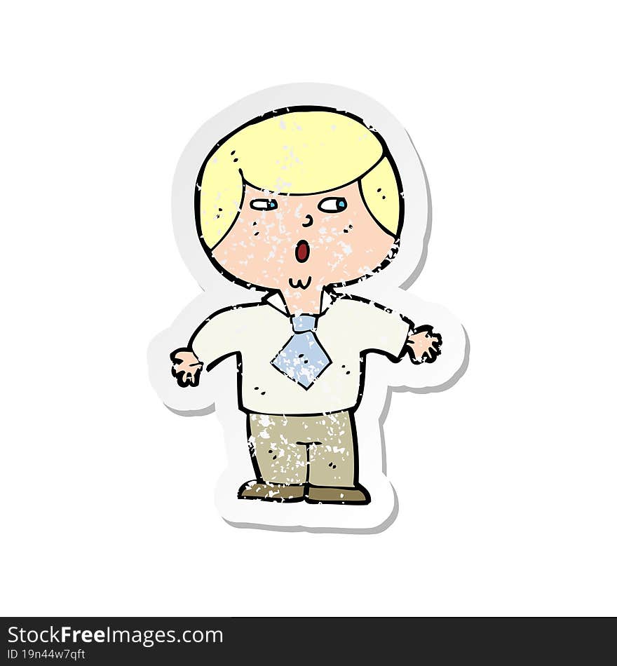 retro distressed sticker of a cartoon shocked boy