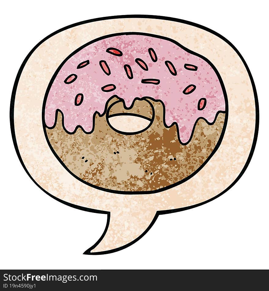 Cartoon Donut And Speech Bubble In Retro Texture Style