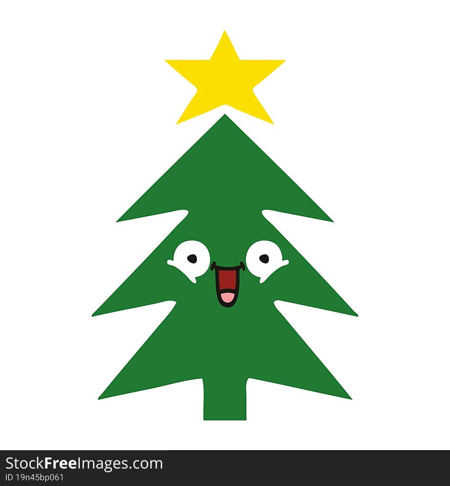 flat color retro cartoon christmas tree