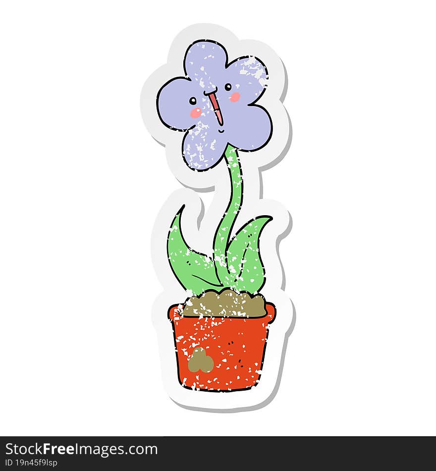 Distressed Sticker Of A Cute Cartoon Flower