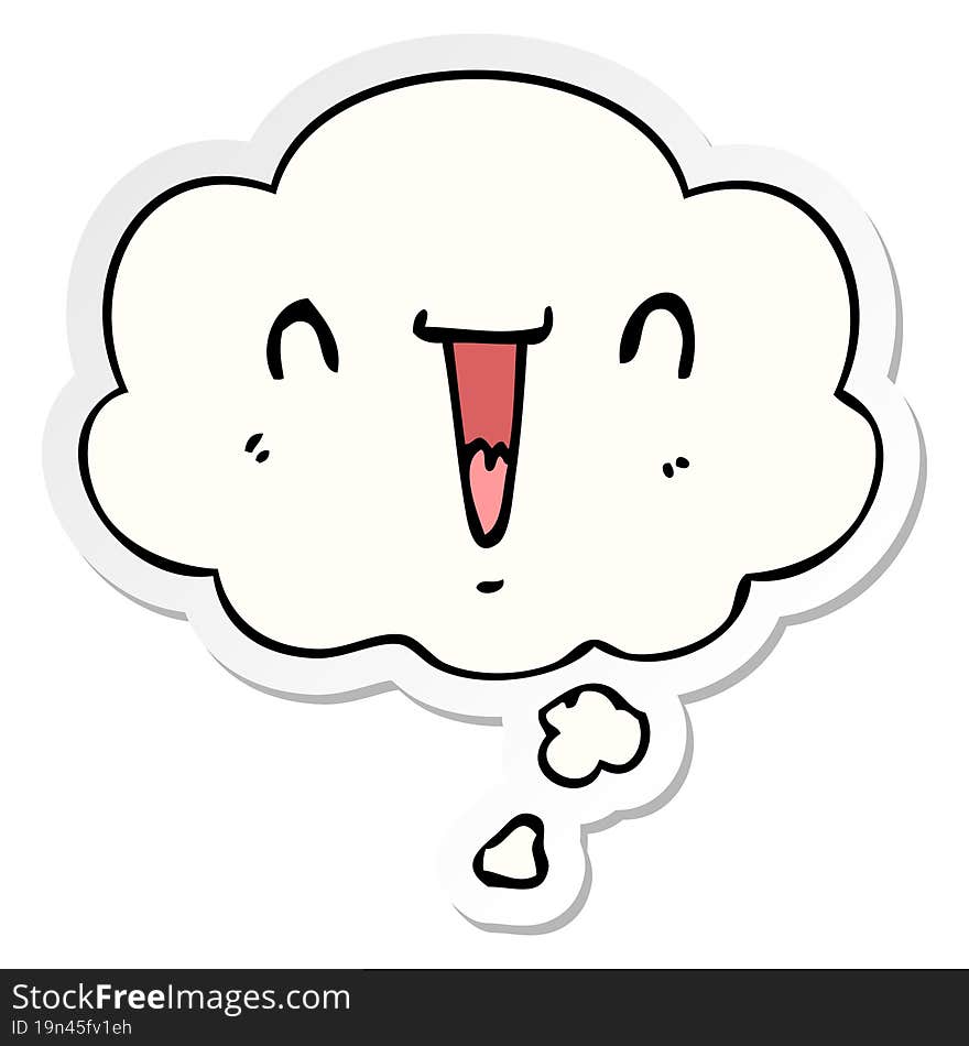 cute happy cartoon face and thought bubble as a printed sticker