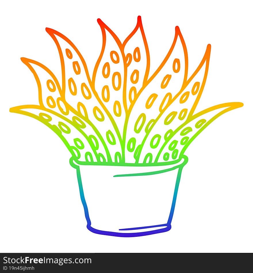 rainbow gradient line drawing cartoon house plant