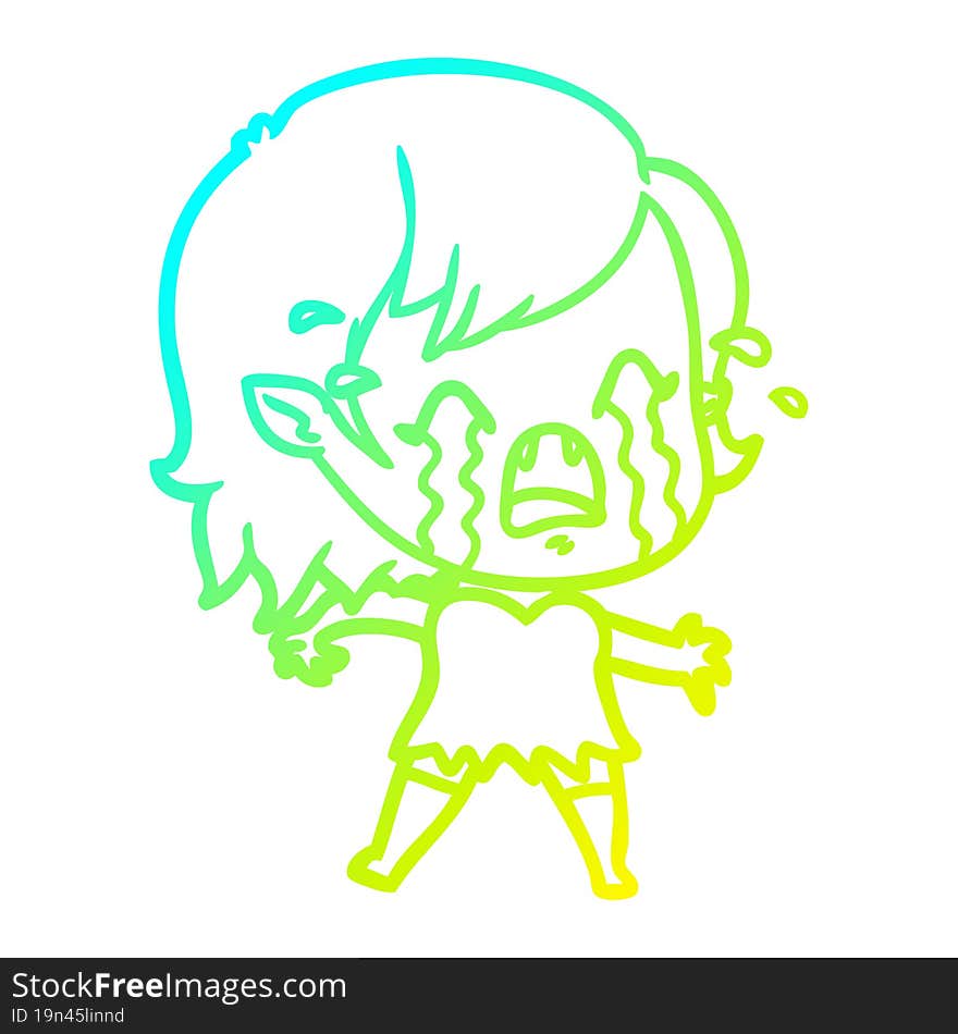 cold gradient line drawing cartoon crying vampire girl