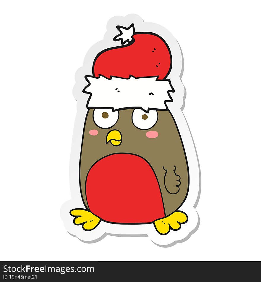 Sticker Of A Cartoon Christmas Robin