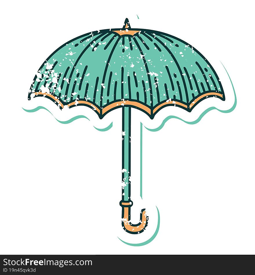 Distressed Sticker Tattoo Style Icon Of An Umbrella