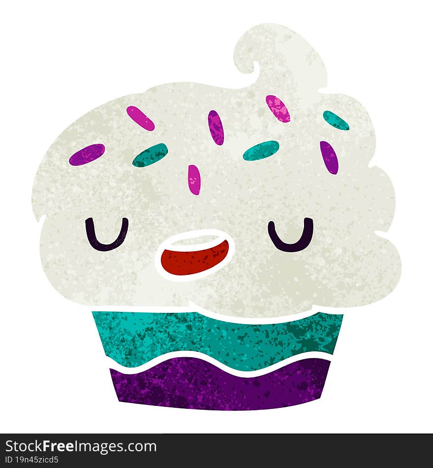 retro cartoon illustration kawaii of a cute cupcake. retro cartoon illustration kawaii of a cute cupcake