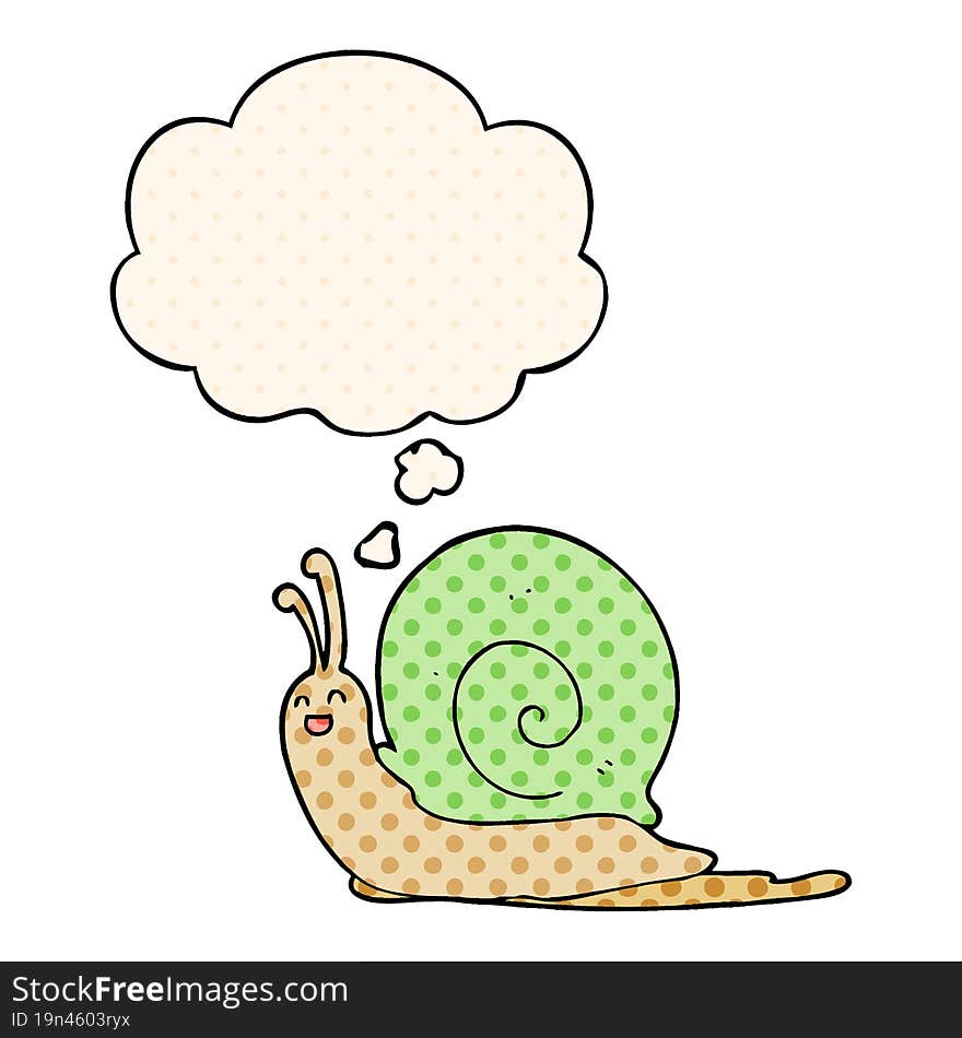 cartoon snail with thought bubble in comic book style