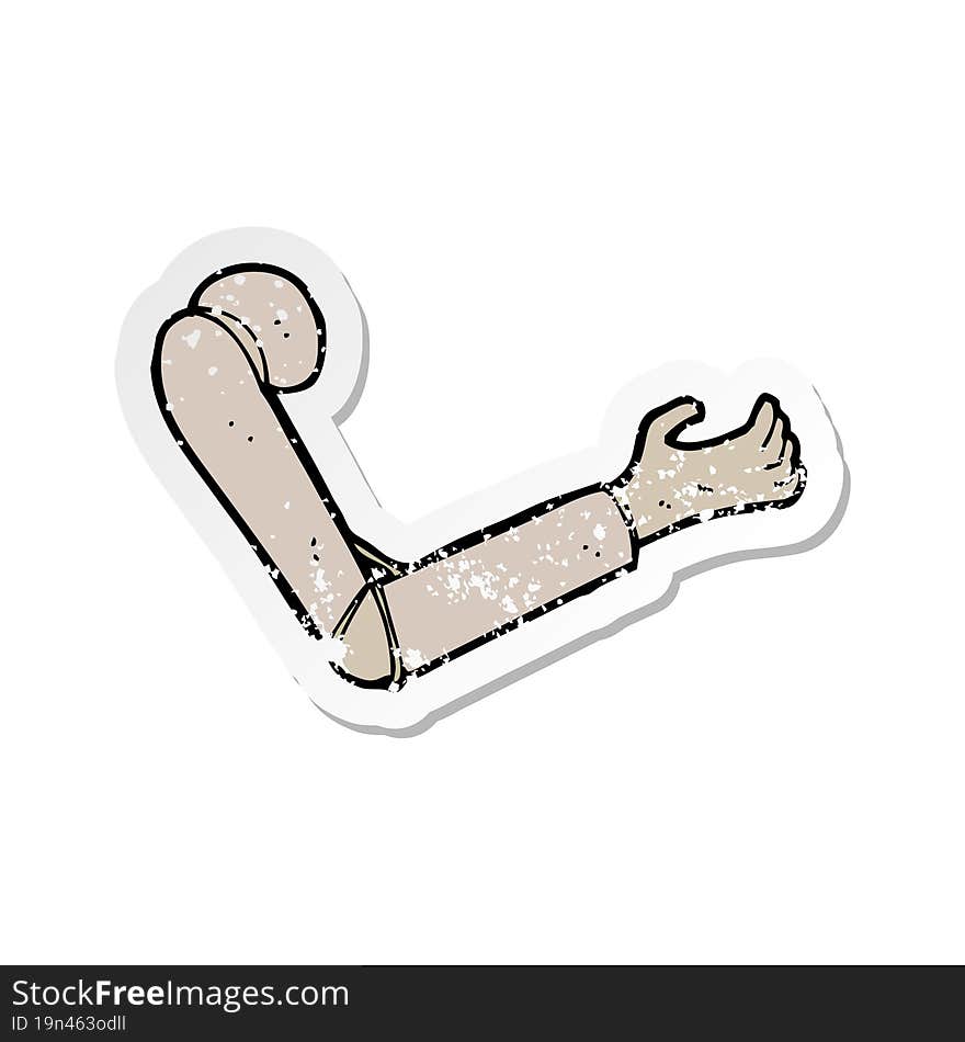 Retro Distressed Sticker Of A Cartoon Prosthetic Arm