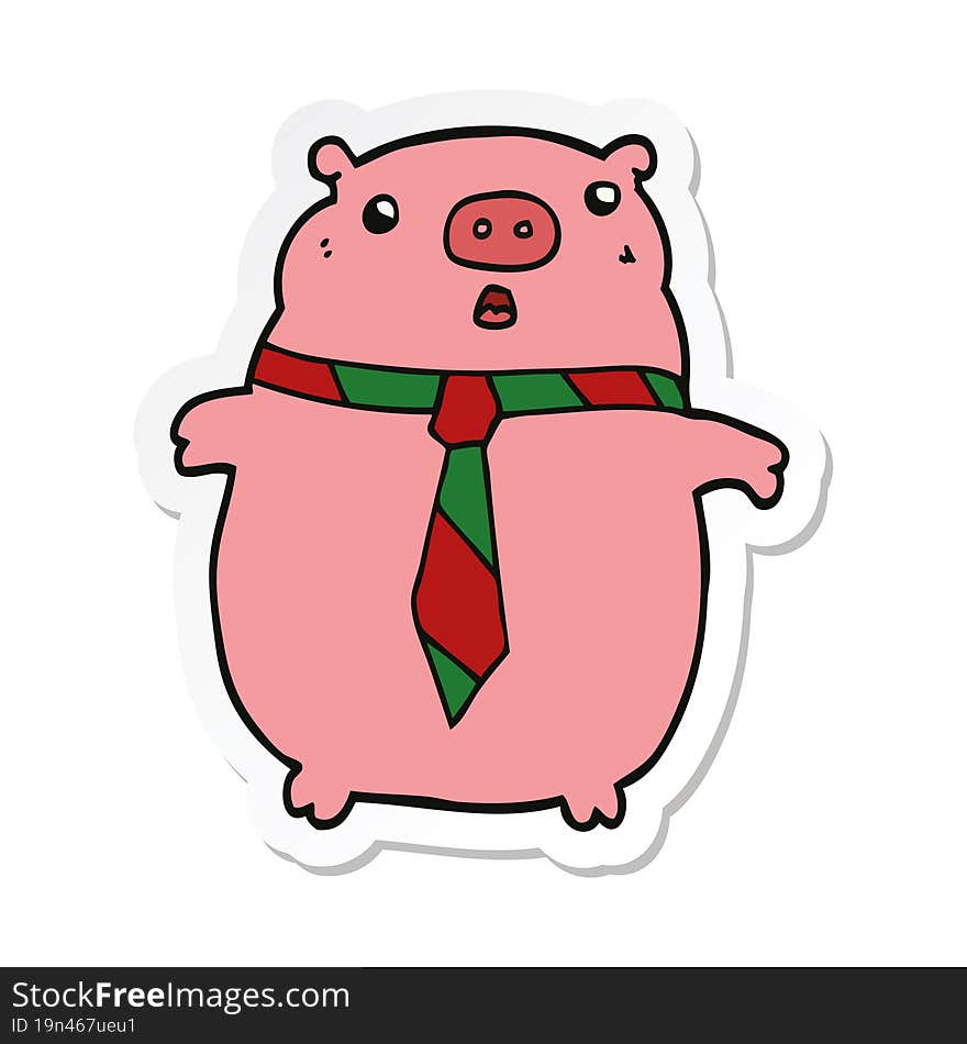 sticker of a cartoon pig wearing office tie