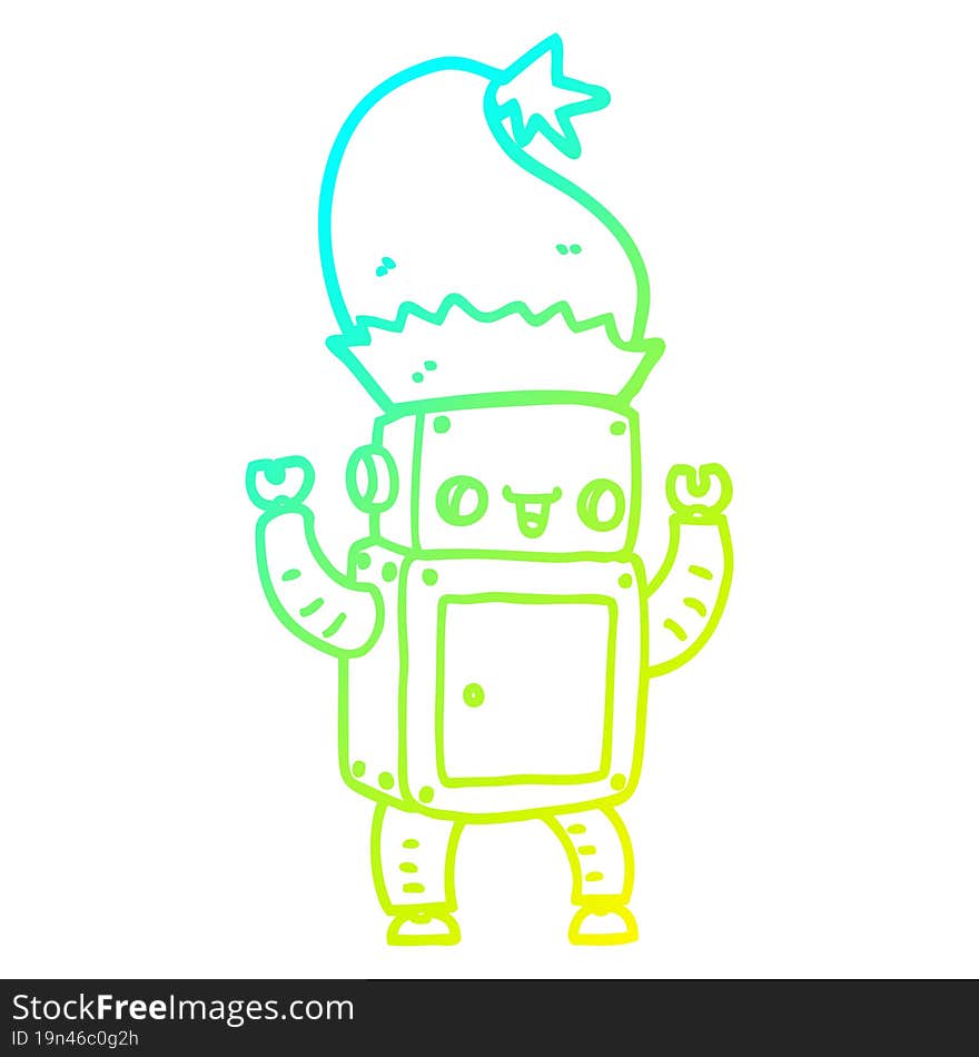 cold gradient line drawing of a cartoon christmas robot