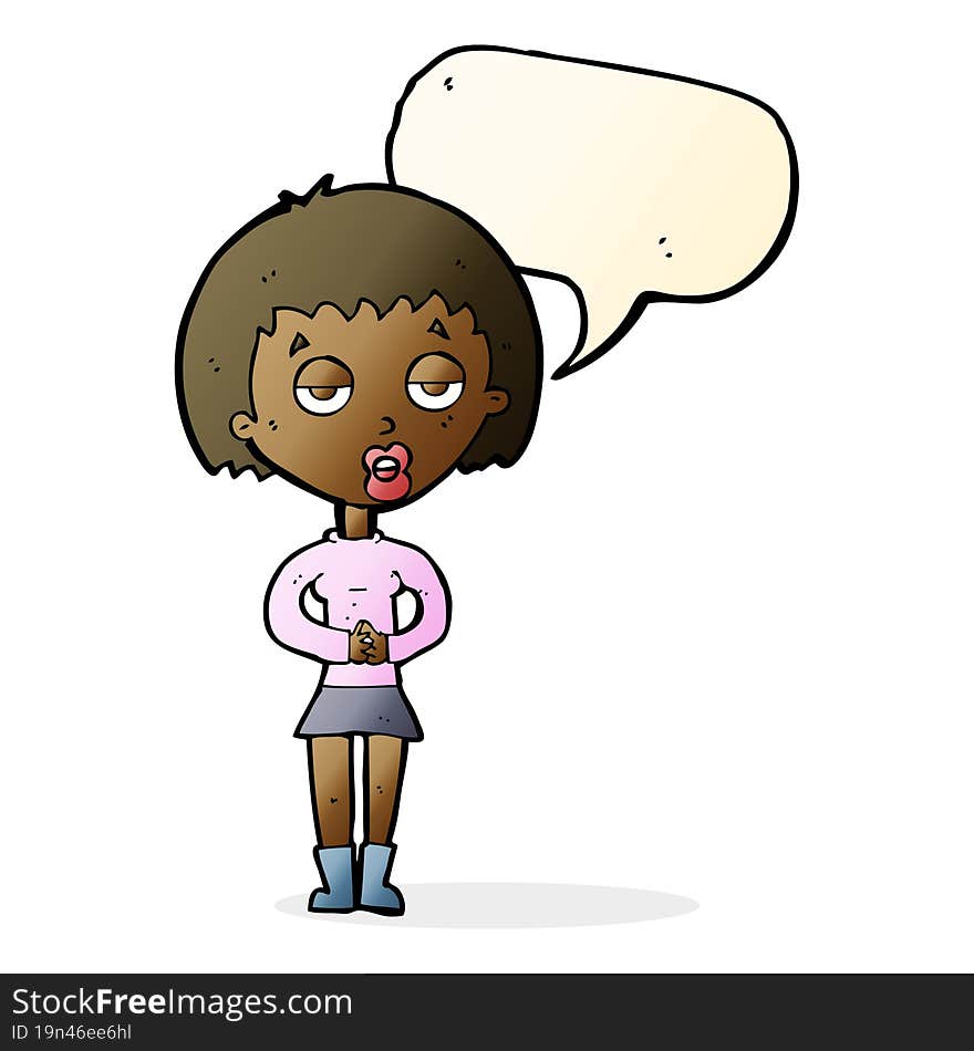 cartoon bored woman waiting with speech bubble