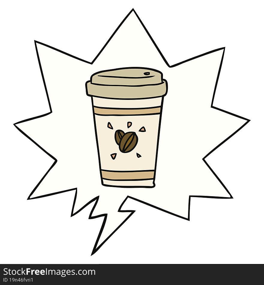 Cartoon Cup Of Takeout Coffee And Speech Bubble