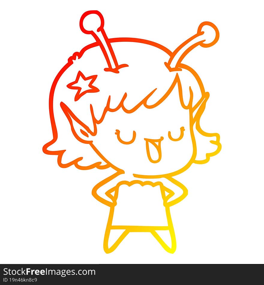 warm gradient line drawing happy alien girl cartoon