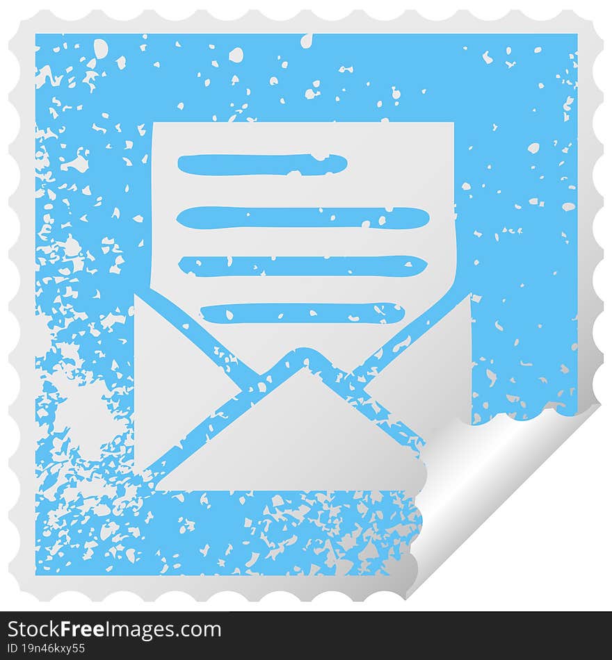 distressed square peeling sticker symbol letter and envelope