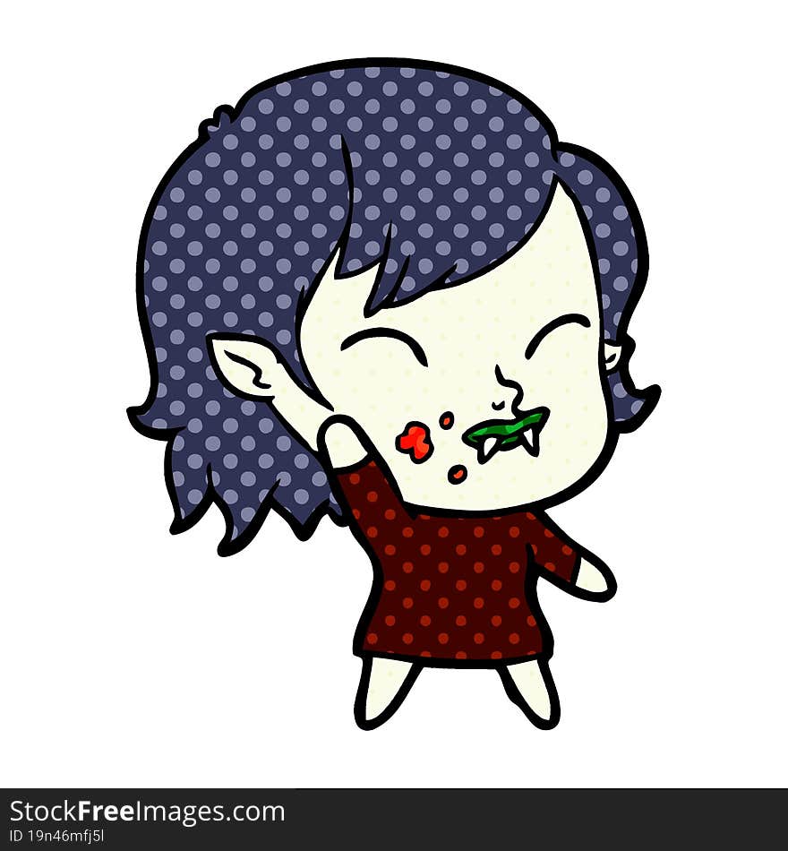 cartoon vampire girl with blood on cheek. cartoon vampire girl with blood on cheek