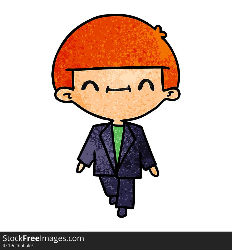 textured cartoon of cute kawaii boy in suit