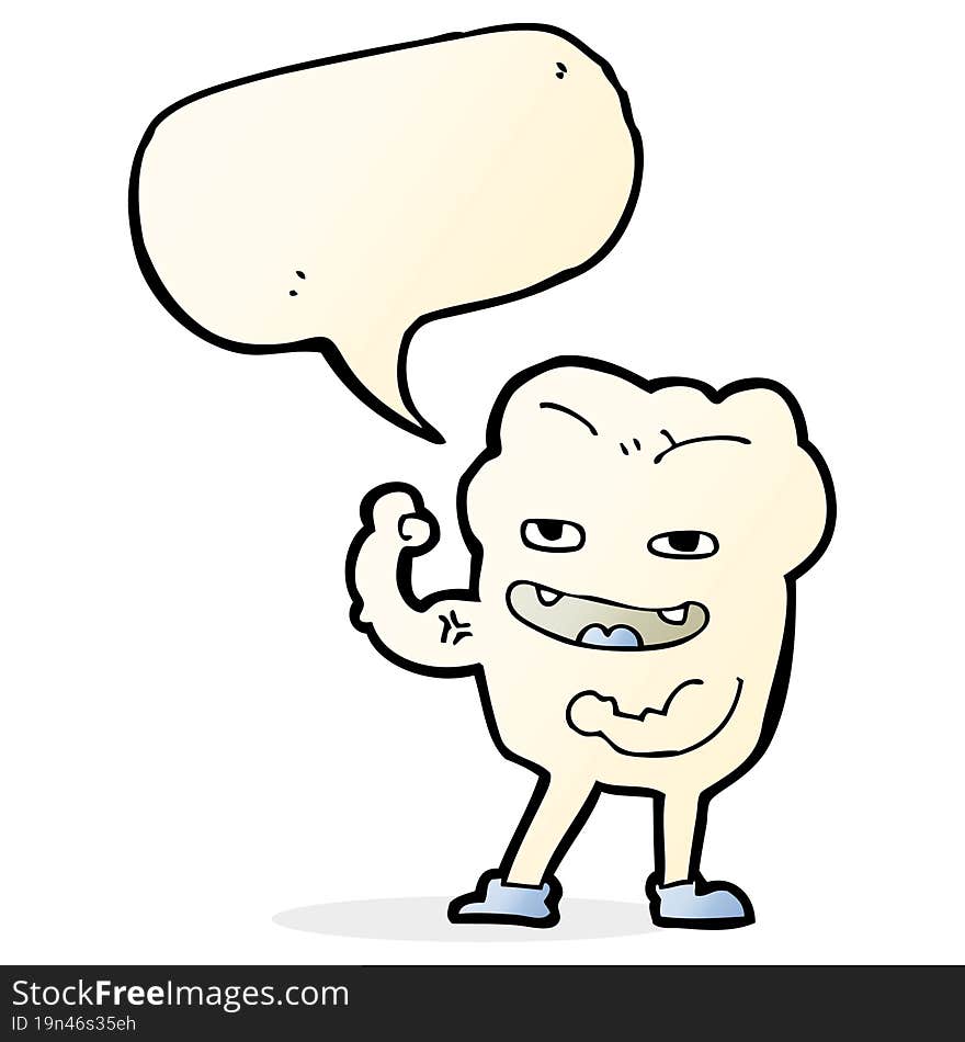 cartoon strong healthy tooth with speech bubble