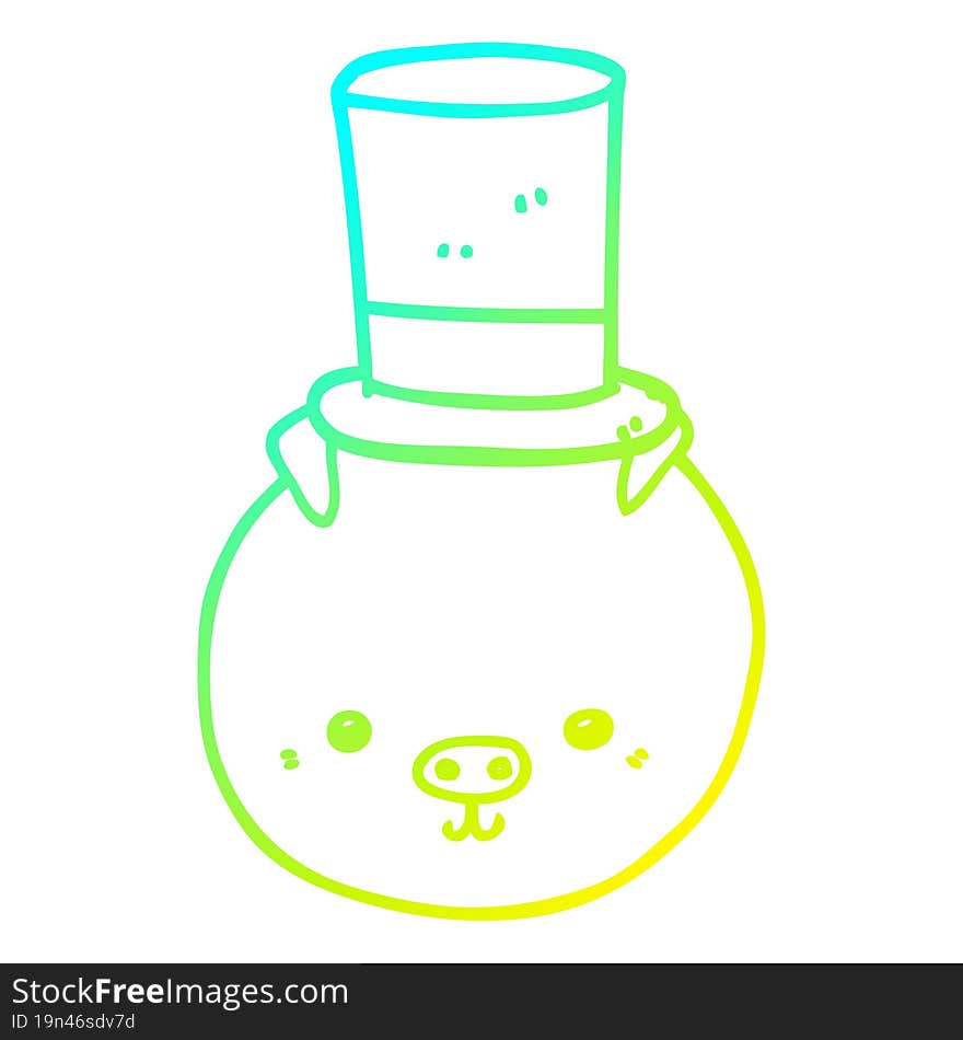 cold gradient line drawing cartoon pig wearing top hat