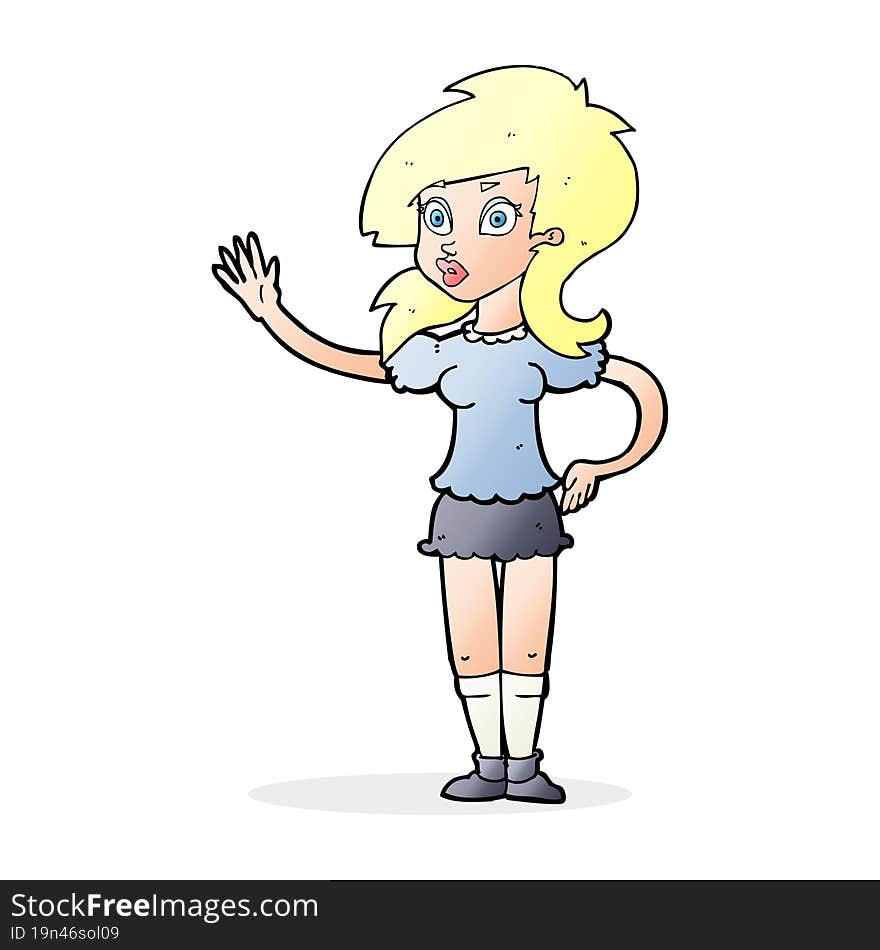 Cartoon Pretty Woman Waving For Attention