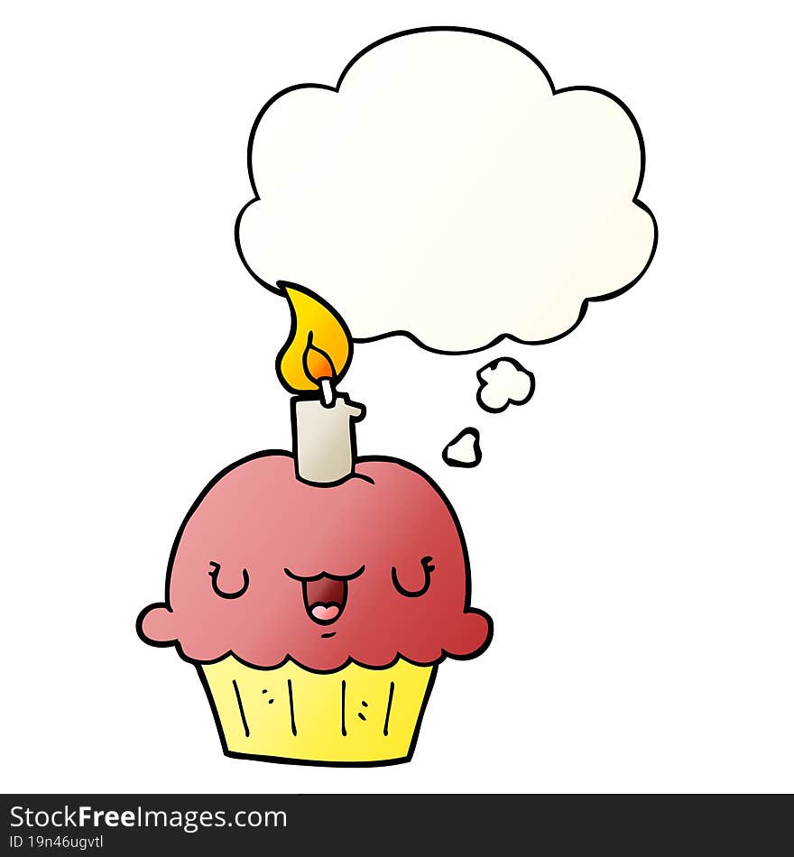 cartoon cupcake with thought bubble in smooth gradient style