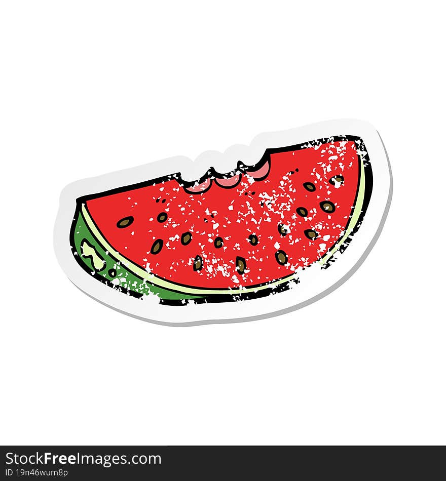 retro distressed sticker of a cartoon watermelon slice