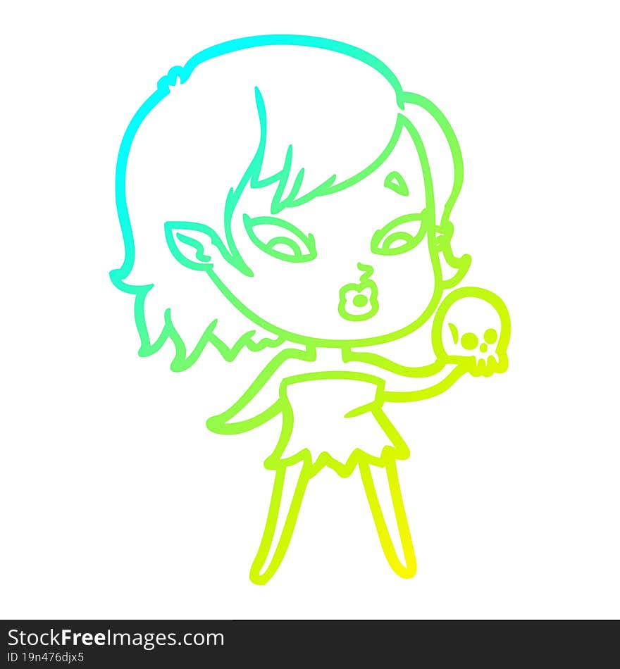 cold gradient line drawing cute cartoon vampire girl