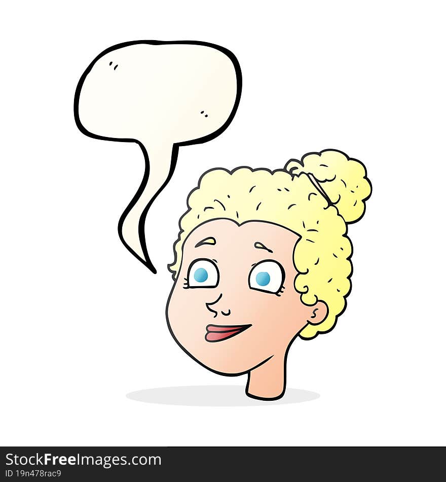 freehand drawn speech bubble cartoon female face