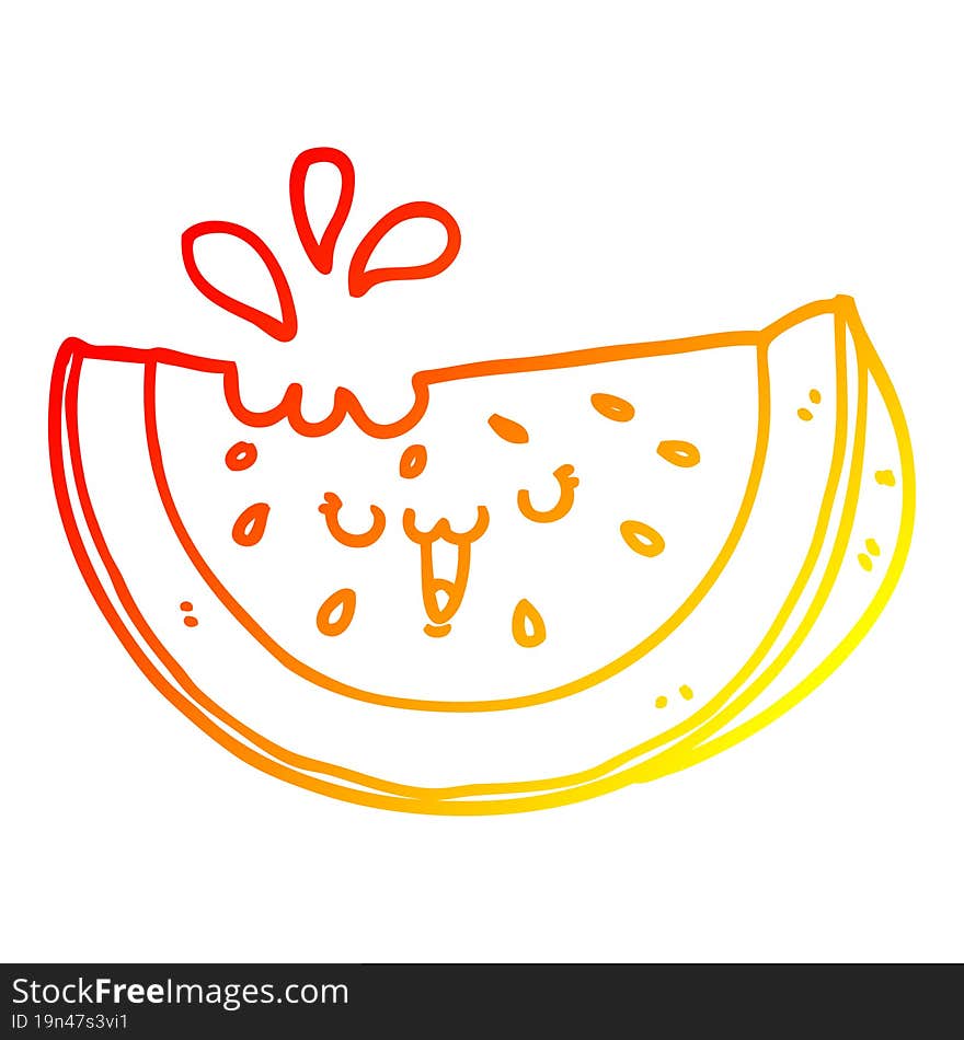 warm gradient line drawing of a cartoon watermelon