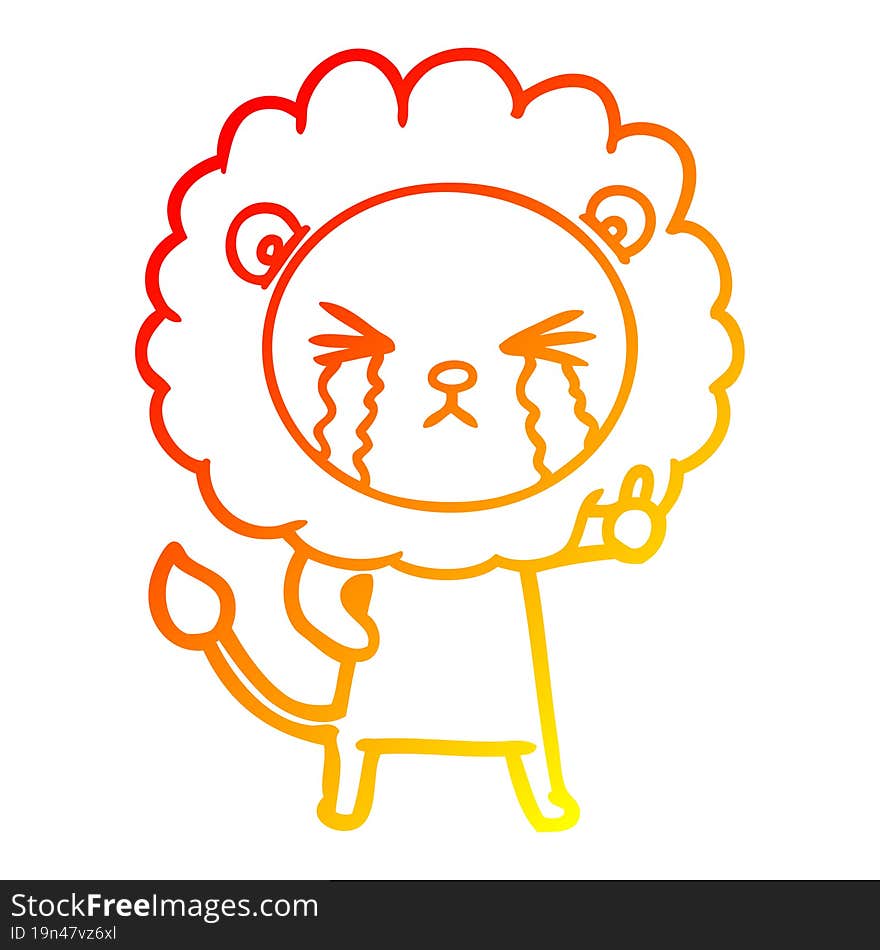 warm gradient line drawing cartoon crying lion