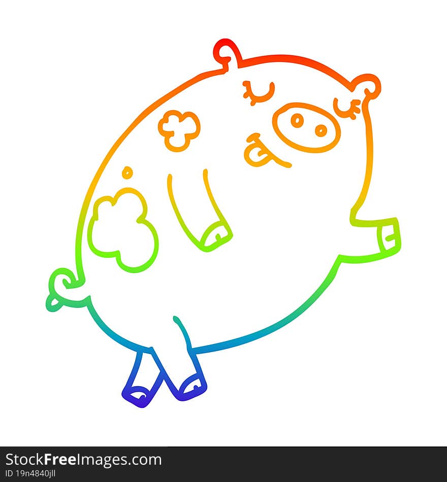 rainbow gradient line drawing of a cartoon dancing pig