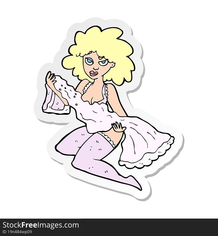 sticker of a cartoon woman changing