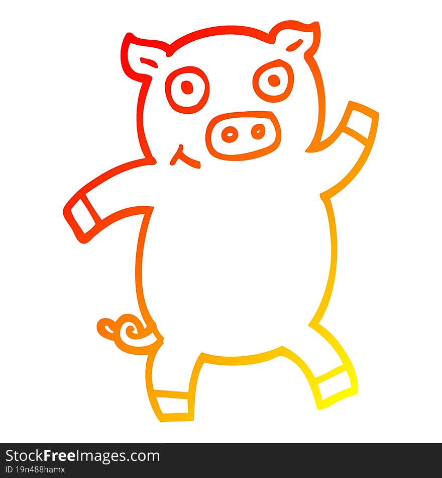 Warm Gradient Line Drawing Cartoon Dancing Pig