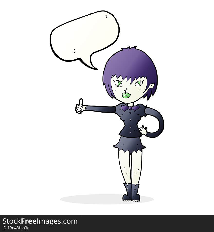 Cartoon Vampire Girl Giving Thumbs Up Sign With Speech Bubble