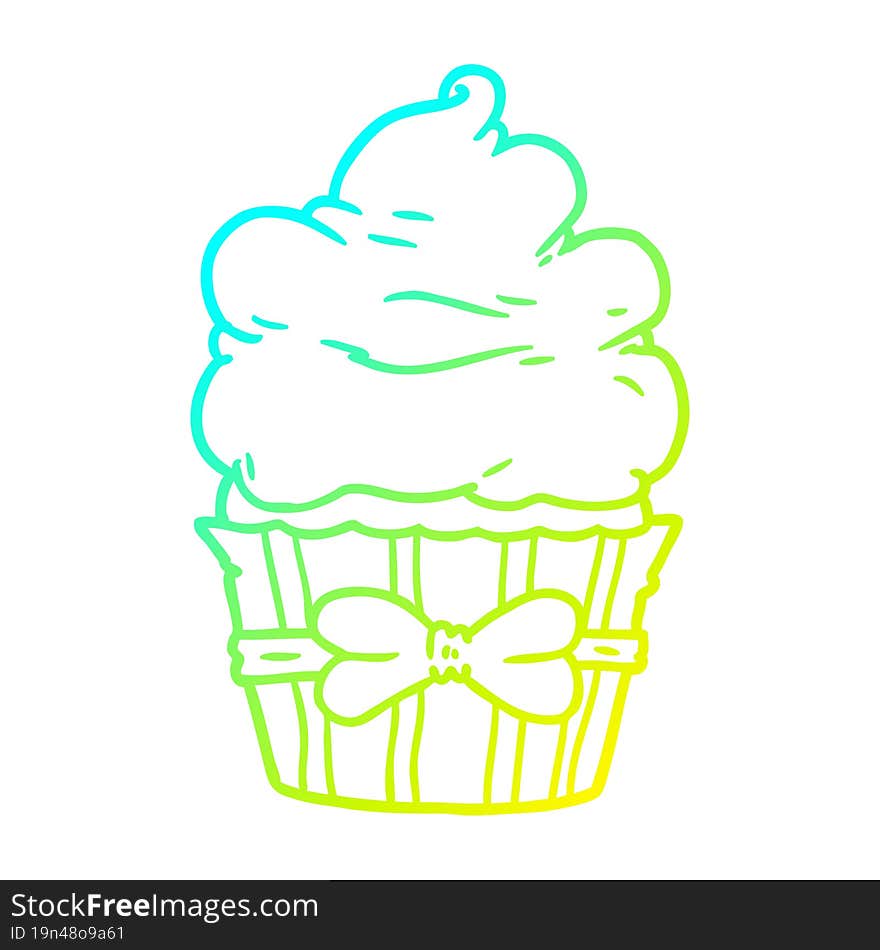 cold gradient line drawing of a cartoon fancy cupcake