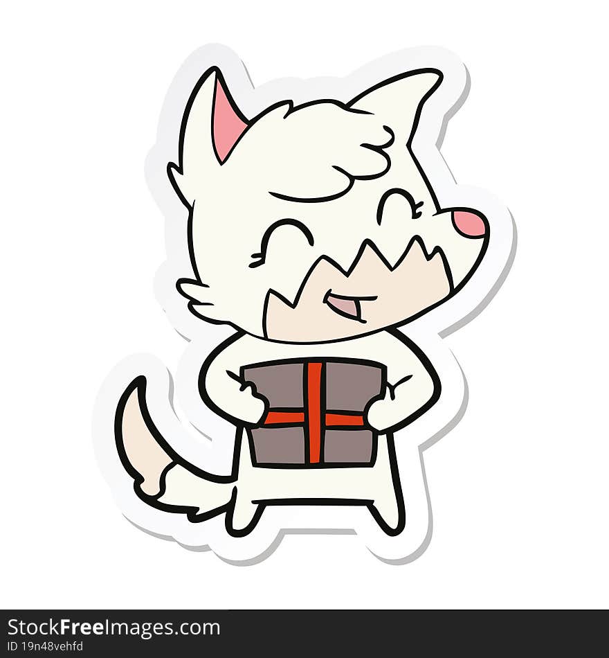 sticker of a happy cartoon fox