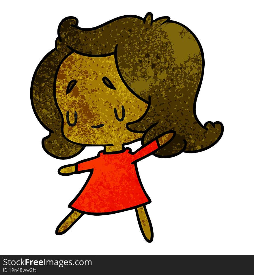 textured cartoon illustration of a cute kawaii girl. textured cartoon illustration of a cute kawaii girl