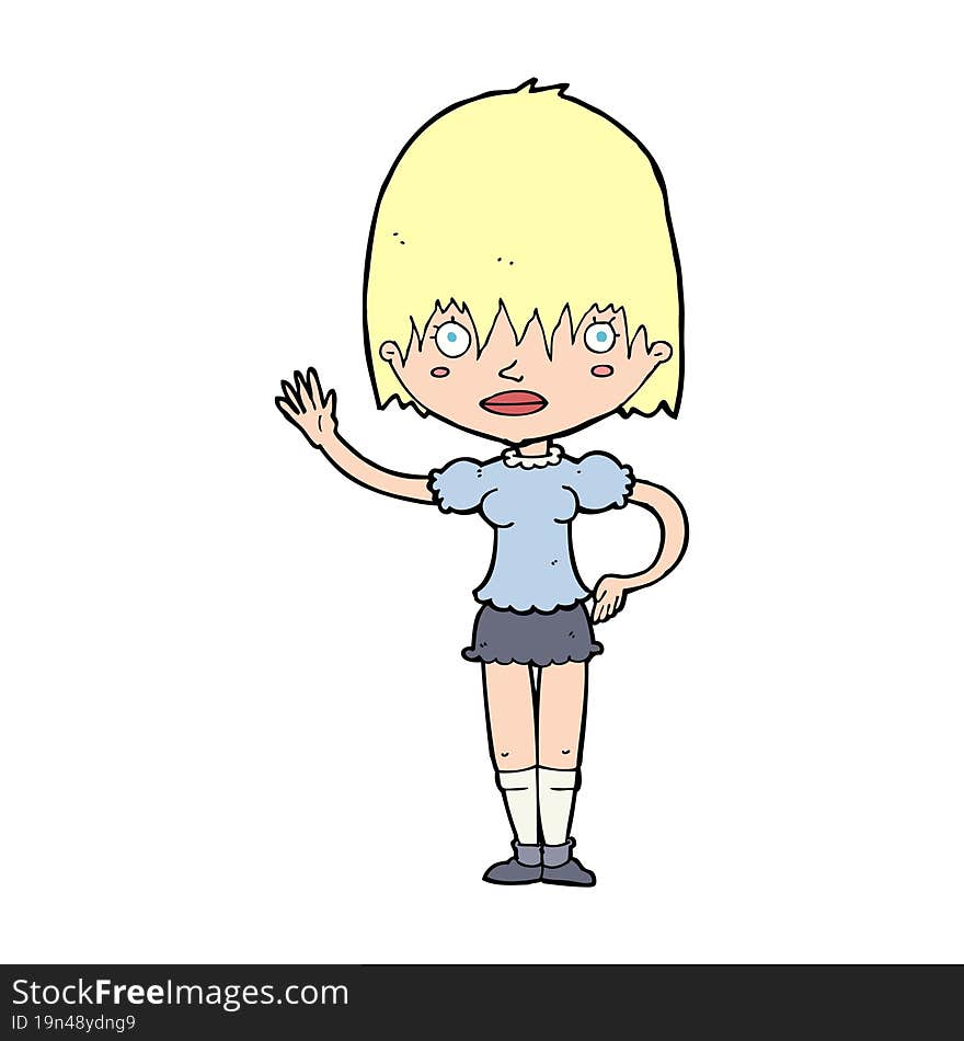 cartoon waving woman