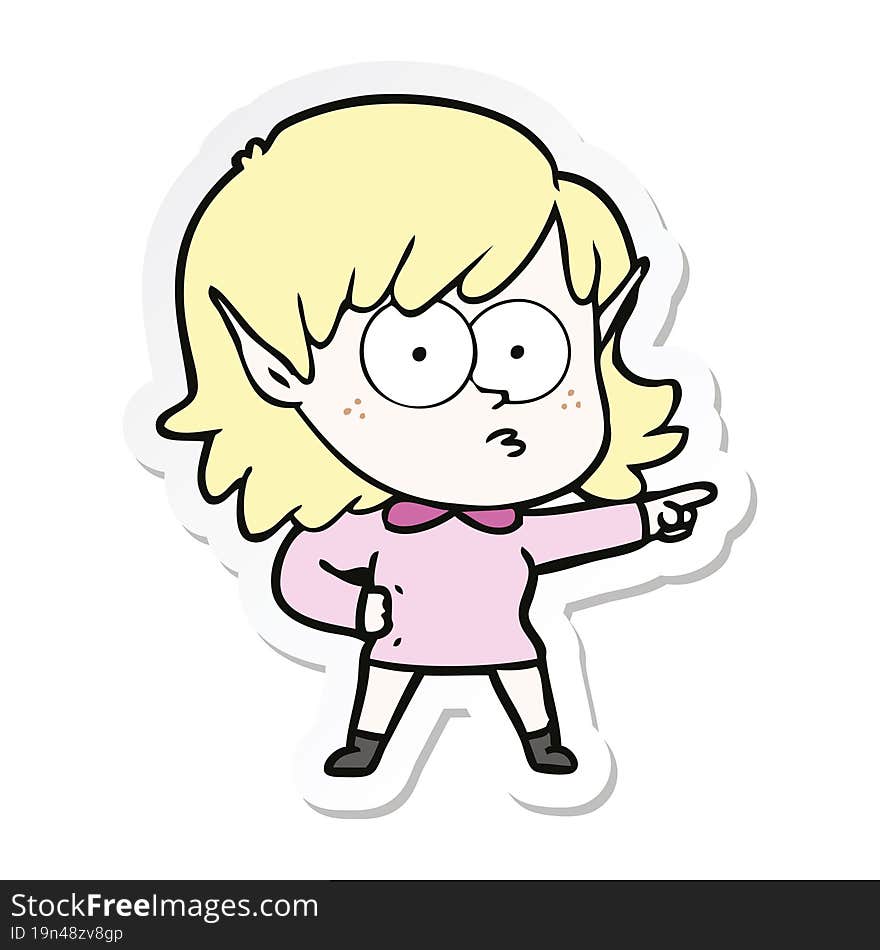 sticker of a cartoon elf girl staring and pointing