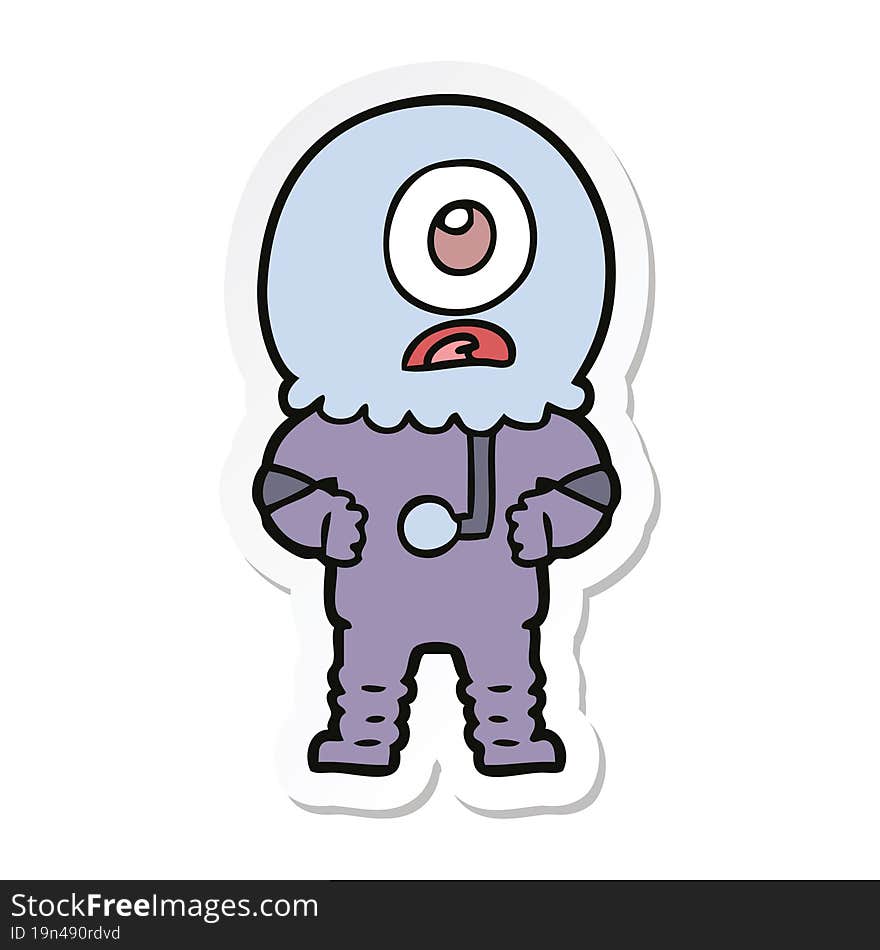 sticker of a cartoon cyclops alien spaceman